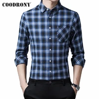 coodrony brand spring autumn new arrival high quality business casual real pocket long sleeve 100 cotton plaid shirt men c6160
