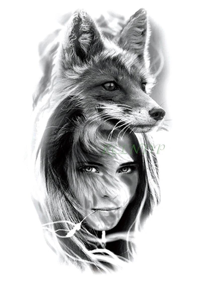 Водонепроницаемая Временная тату наклейка с изображением волка для девушек