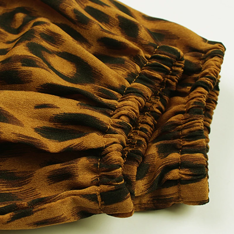 

2020 Autumn Leopard Print Blouse for Female Slim Office Ladies Style Shirts V Neck Long Sleeve with Sashes Blouse Women Tops