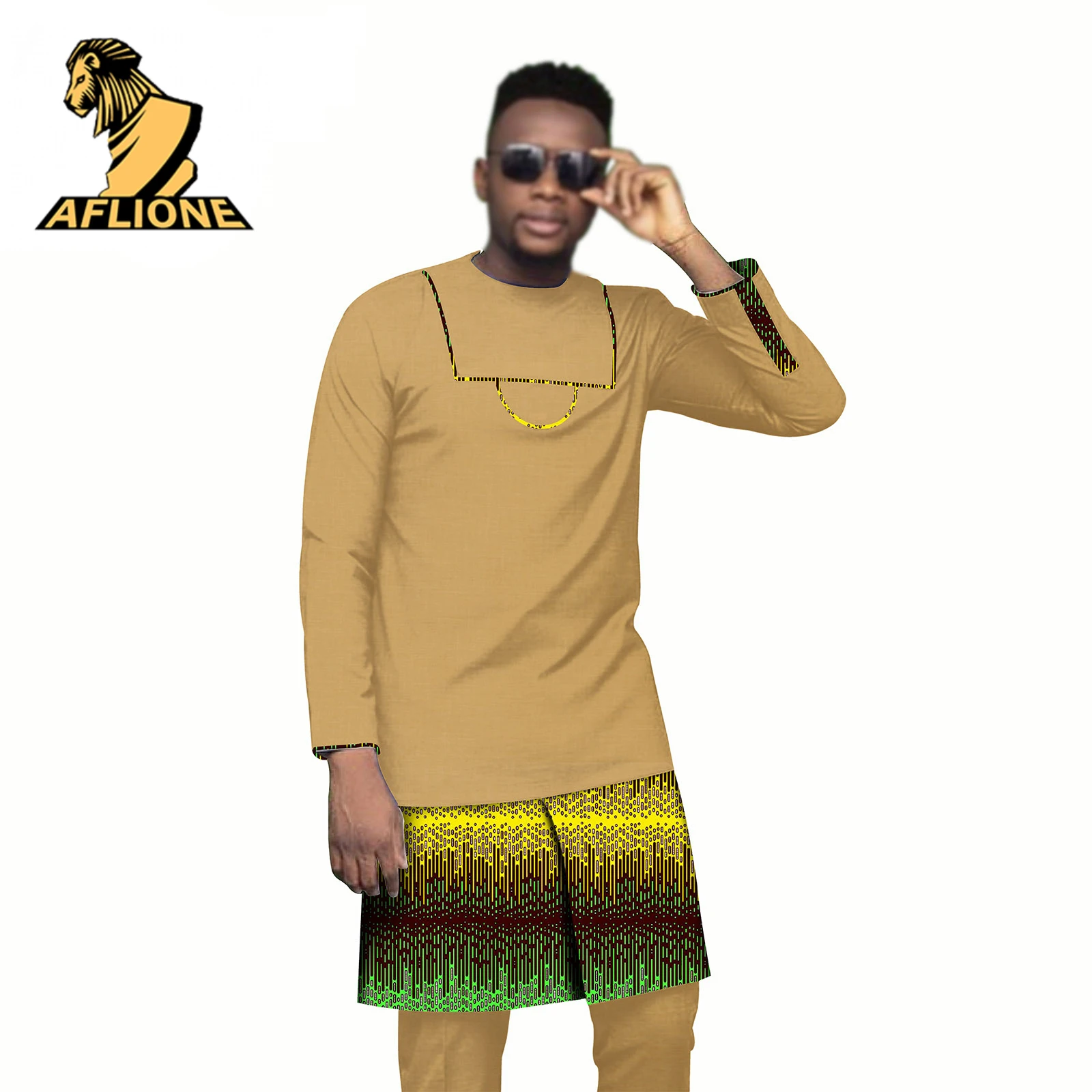 2021 New Spring African Clothes For Men Dashiki Long Sleeve Bicolor Wax Crew Neck Colorful Africa Hombre Rich Bazin 2 Piece Set