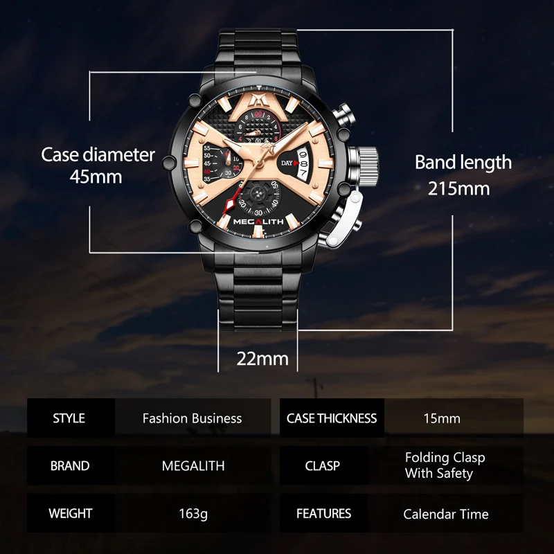 Спортивные часы MEGALITH Мужские Аналоговые кварцевые с хронографом