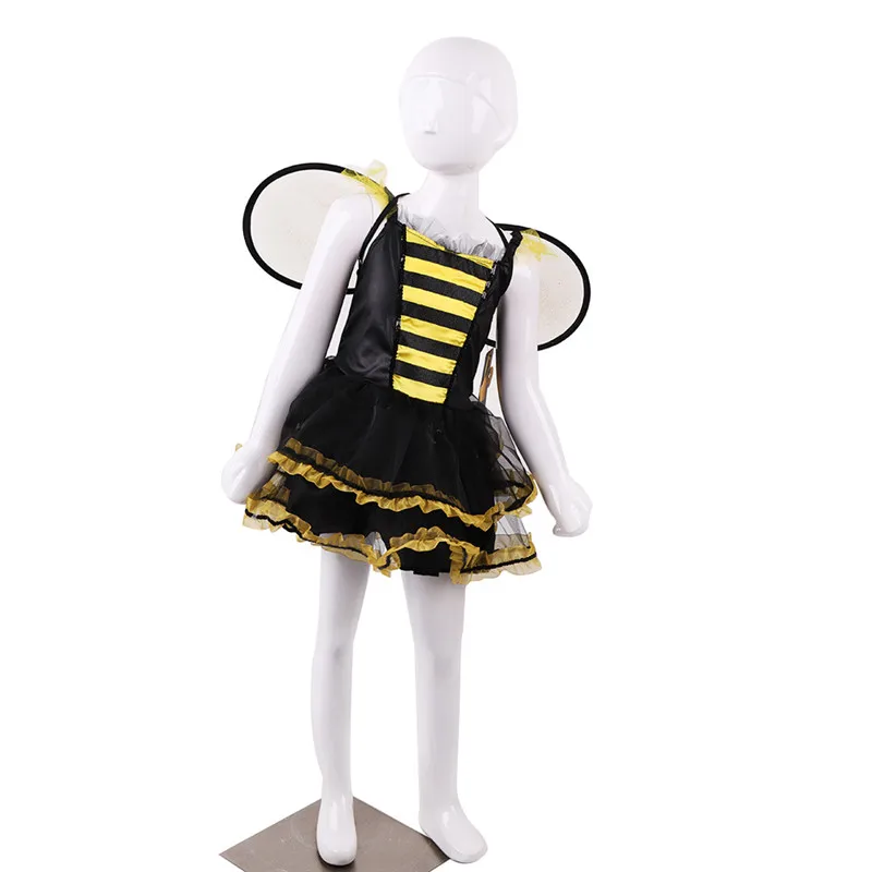 Halloween Costume For Kids Yellow Dress Carnival Party Cosplay Girls Bee Wings Full Set | Тематическая одежда и униформа