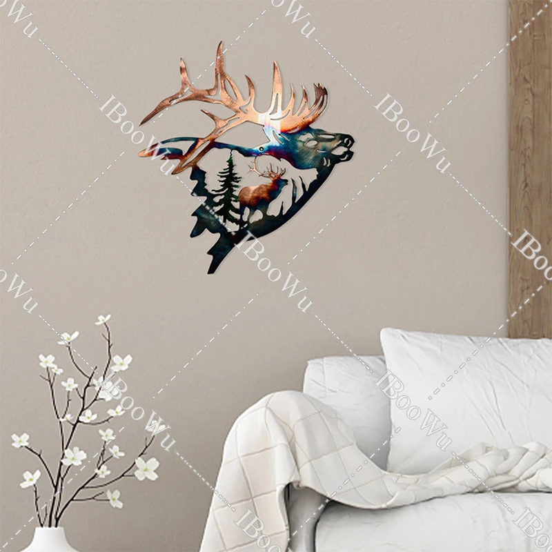 

Metal Ornament "Reindeer" Oil Color Printed Poster High-end Rural Style Animal Home Wall Decoration