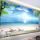 Самоклеящиеся обои 3D на заказ, Большая водонепроницаемая Картина на холсте с изображением синего пляжа, природного ландшафта, ресторана, гостиной