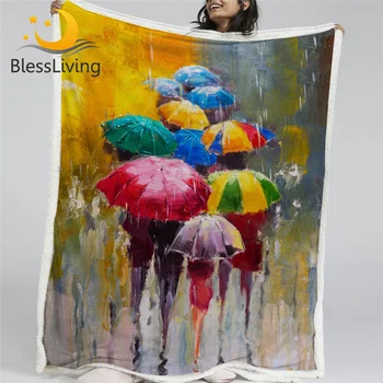 BlessLiving Colored Umbrella Blankets For Beds Rainy Day Custom Blanket Oil Print 150x200cm Cobertor Dropshipping Plush Bedding 1