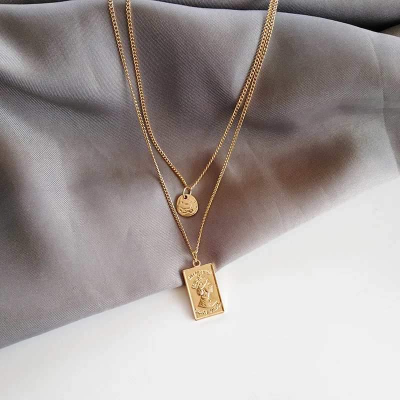 Винтажное ожерелье с резными монетами для женщин модный медальон золотого цвета