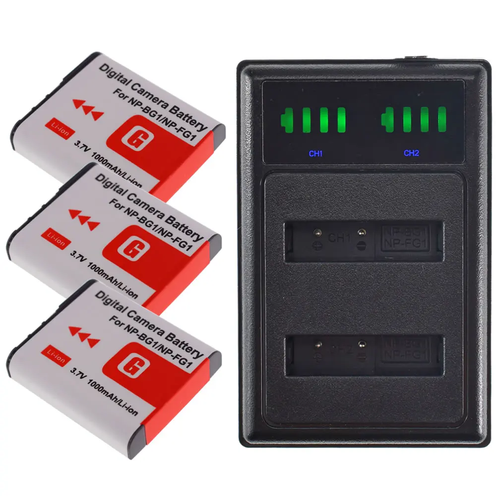 3 литий-ионных аккумулятора типа G NP-BG1 + зарядное устройство USB для камеры Sony серии