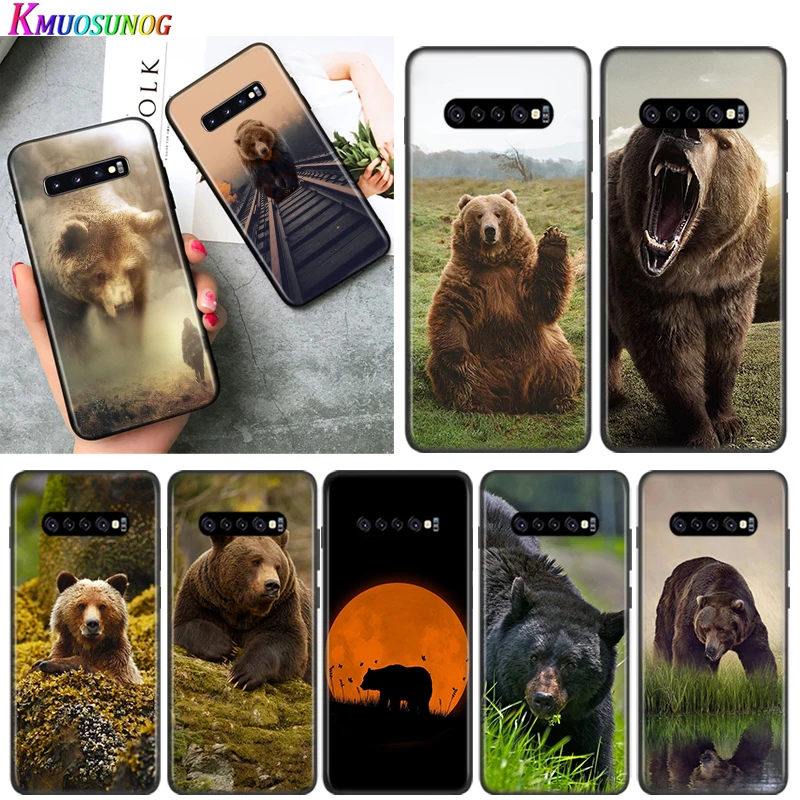 

Bright Black Cover Cute Grizzly Bear For Samsung Galaxy Note 20 Ultra 10 9 8 S10 S10E S9 S8 S7 Plus 5G Phone Case