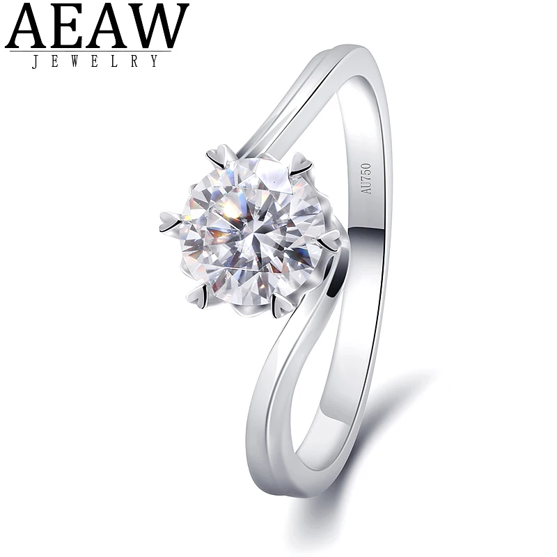 

AEAW 18K White Gold 1ct 6.5mm Round Cut DF Color Moissanite Engagement Ring