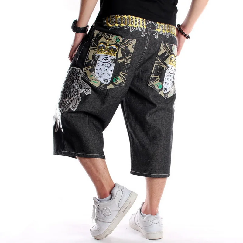 Baggy Capri Pants Male Printed Denim Shorts Oversize 30-46