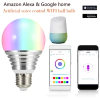 ac85 265v e27 e26 b22 7w smart wifi colorful remote control screw ball led light bulb work with alexa google home