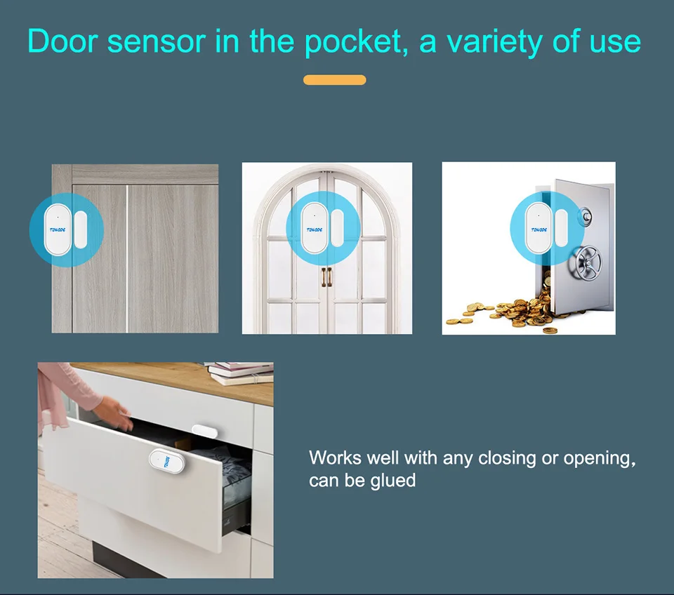 TOWODE Mini Door Sensor Домашняя безопасность Беспроводная сигнализация открытия окна /