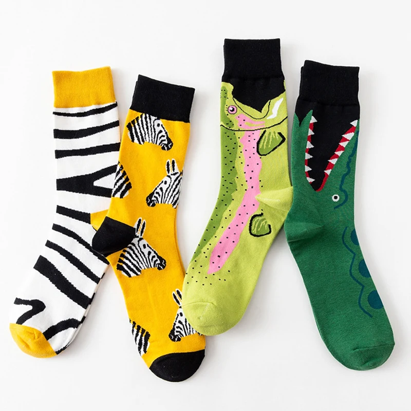 

1 Pair Creative Autumn Winter Men Women Cotton Casual Socks Animals Zebra Stripe Shark Crocodile Socks Happy Funny Classic Socks