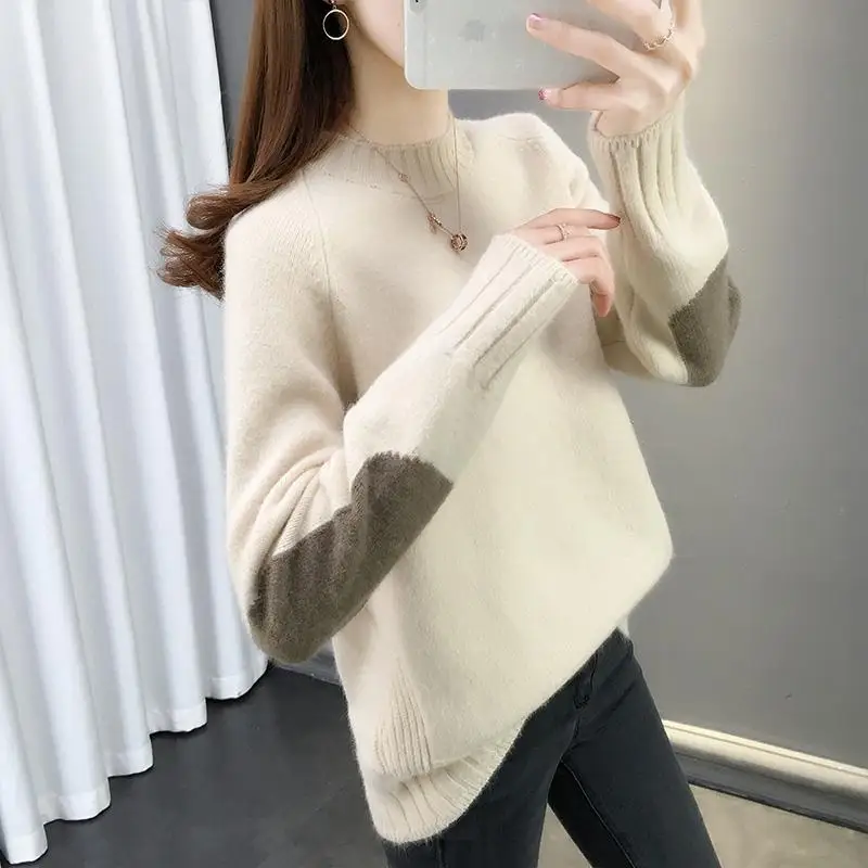 

Women Mock Neck Pullovers Sweater High Quality Oversized Jumper Split Fall Winter Clothes Beige Purple Green 5 Colors BB015