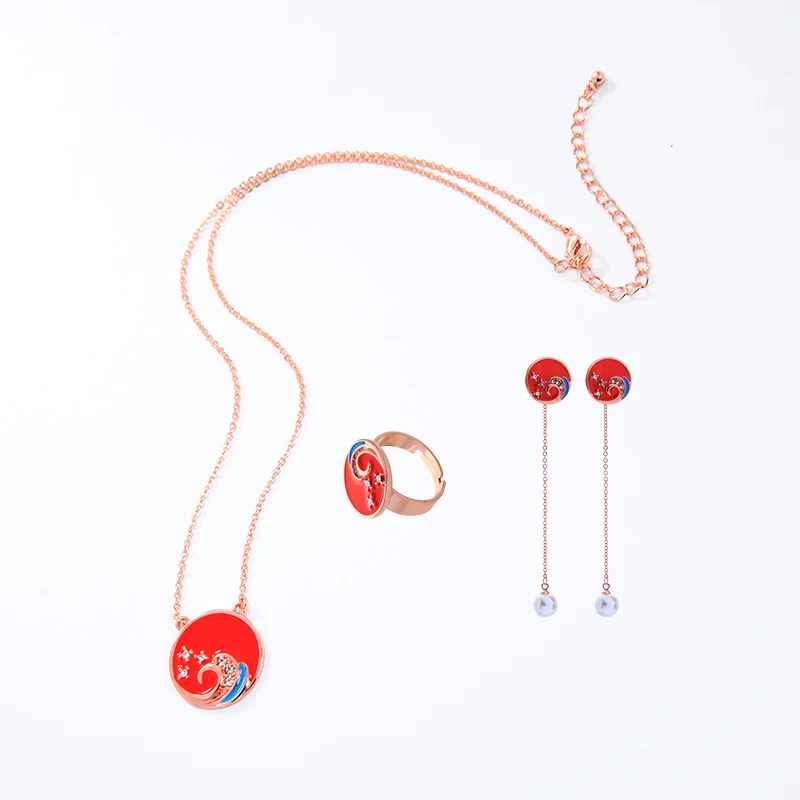 Китайские элементы Ювелирные наборы Красное море волна лицо солнце жемчужные