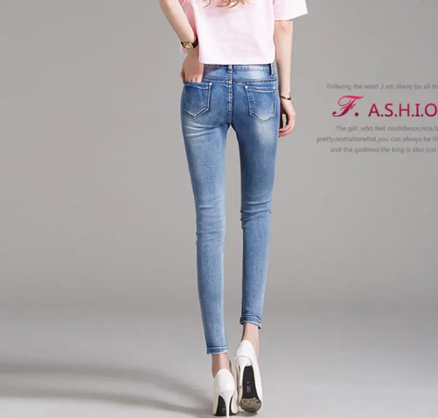 2021 Новинка весны Осенняя Женская кружевная Стразы джинсы брюки-карандаши