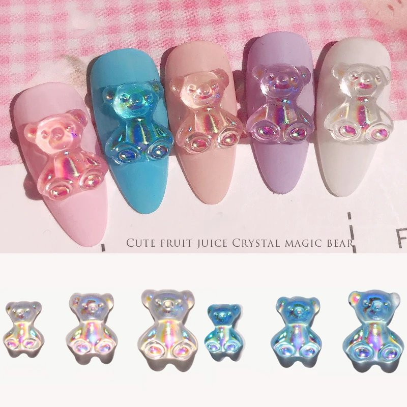 

6Pcs Nail Art Decorations 3D Iridescent Bear Rhinestone for Nails Glitter Jelly Ornaments UV Gel DIY Manicure Accessories