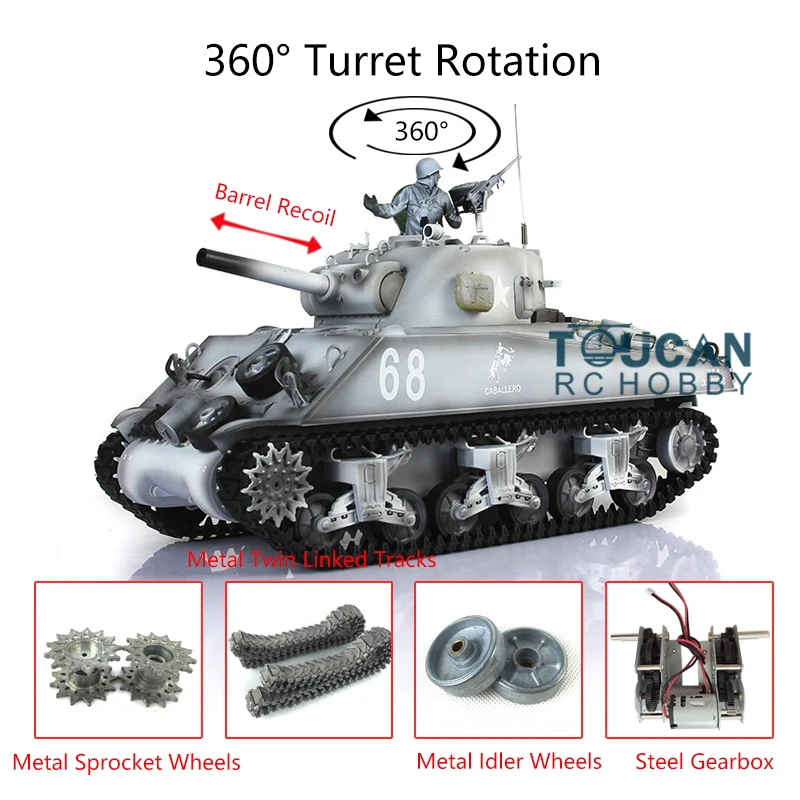 

Henglong 1/16 6.0 M4A3 Sherman RC Tank 3898 360Turret Metal Track Barrel Recoil TH17074-SMT2