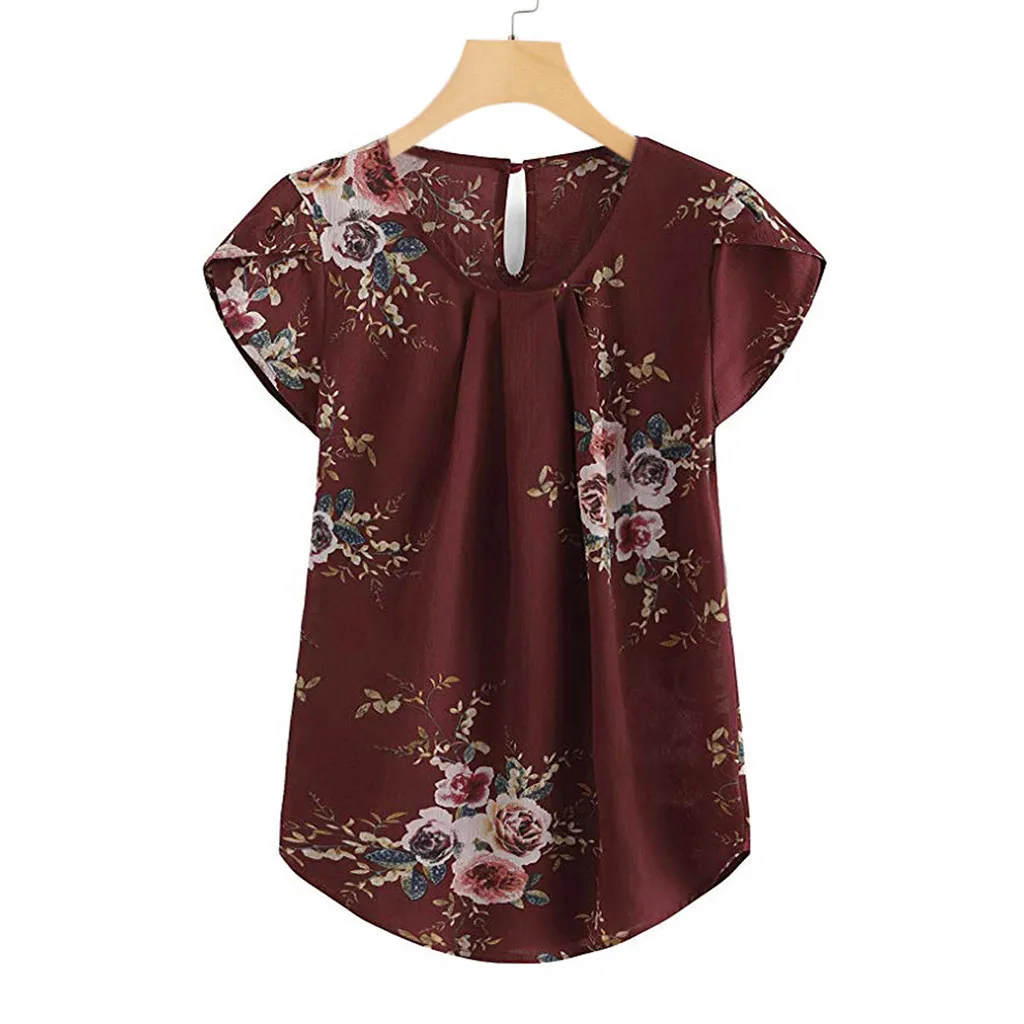 Blouse Women Floral Print Ladies O-Neck Summer Tops For 2020 Blouses Short Sleeve Shirt Blusas Femininas Clothing #615 | Женская одежда