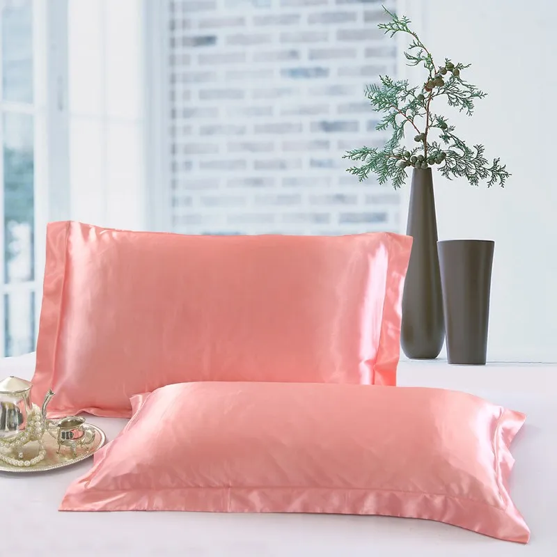 pink 2 шт./лот сплошной шелк цвета наволочка природа наволочка лето для здоровья красота наволочка 48*74 см - Цвет: pink