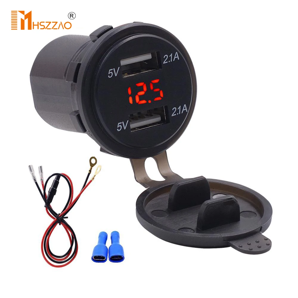 4.2A Center console double USB charger + voltmeter+60cm line accessories modified For phone ipad GPS Car supplies power supply |