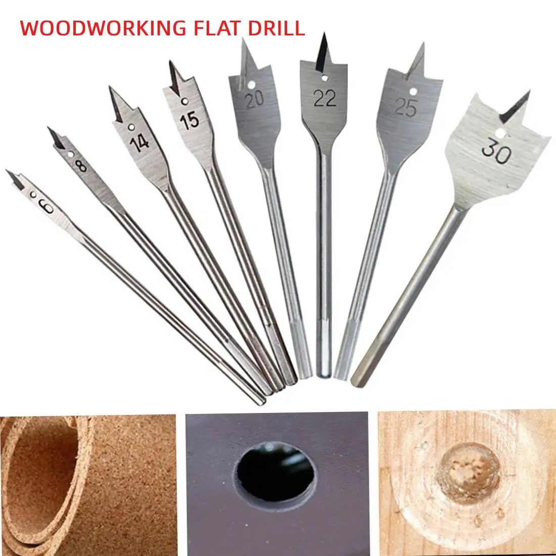 

Hex Shank Flat Drill Bits High Carbon Steel Wood Flat Spade Drill Bits Woodworking Tool 6mm/8mm/14mm/15mm/20mm /22mm /25mm/30mm