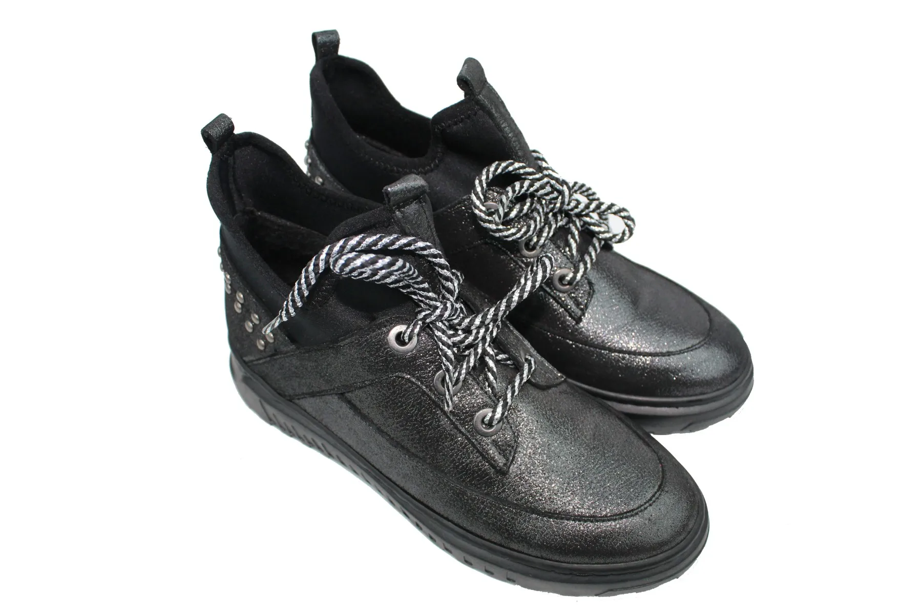 

ZER Shoes Genuine Leather Black Silvery Women Boots