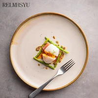 1pc relmhsyu european style ceramic round steak western food pasta plate household flat tray plate dish home tableware