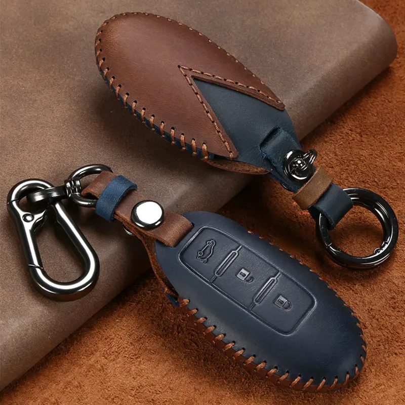 

Genuine Leather Car Key Case Cover For Nissan Tidda Livida X-Trail T31 T32 Qashqai March Juke Pathfinder Keychain Holder