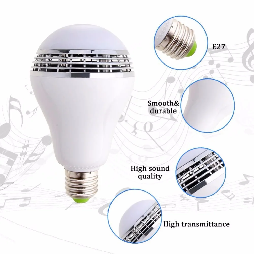Intelligent AC90V-240V 10W Audio Speakers Lamp Dimmable Speaker E27 LED RGB Light Music Bulb Color Changing Via WiFi App Control |