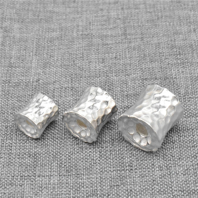 

2pcs of 925 Sterling Silver Shiny Hammered Barrel Beads for Bracelet Necklace
