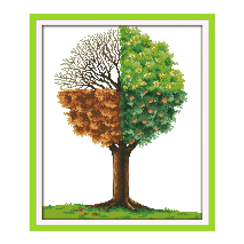 

Набор для вышивки «деревья четыре сезона», наборы для вышивки, пейзаж «сделай сам», 14CT, печатные узоры, подсчет, холст для вышивки крестиком