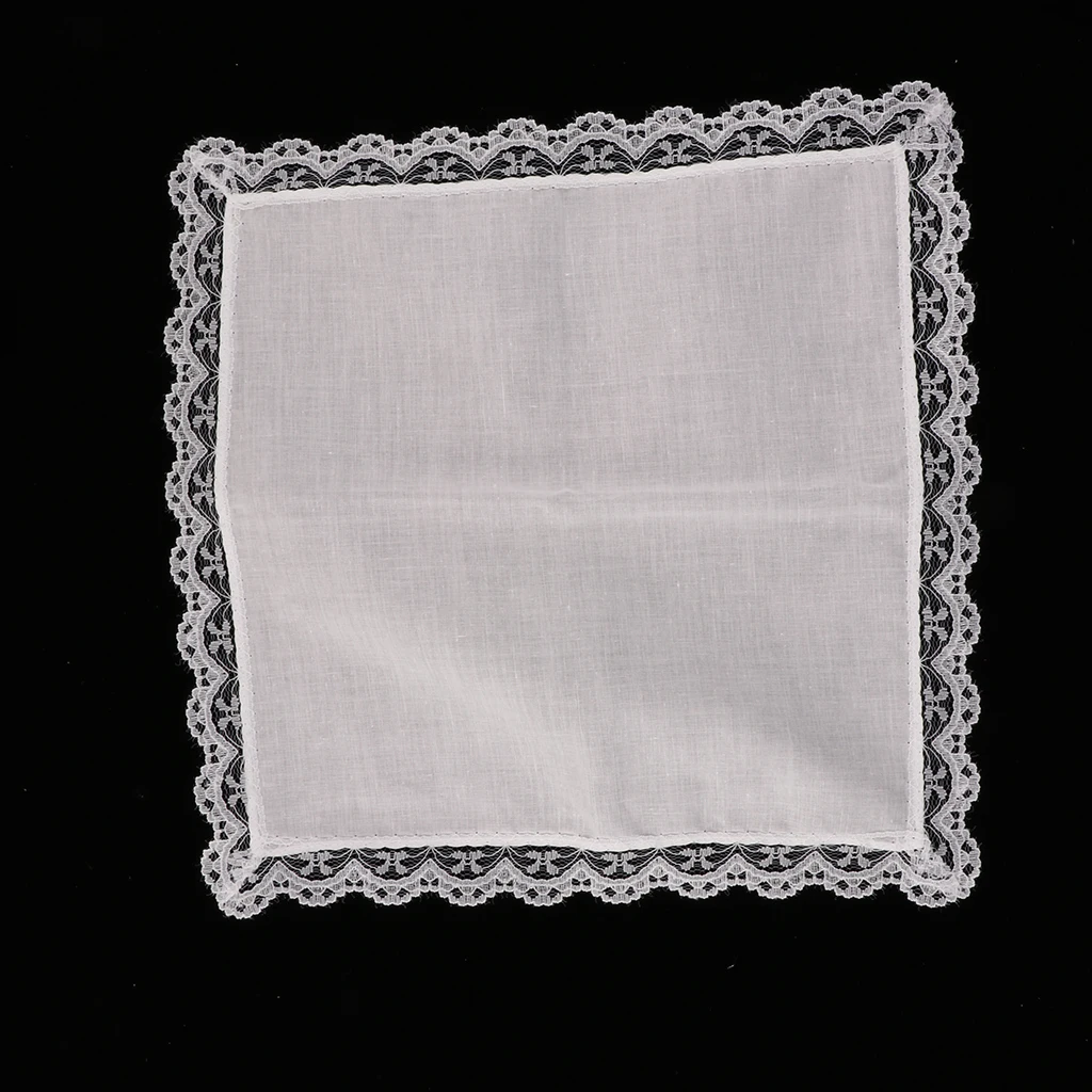 

Wedding Bridal Handkerchief Crochet Lace Brim - Pack of 10 Pieces - Blank White Cotton Hankies Pocket Squares for Men