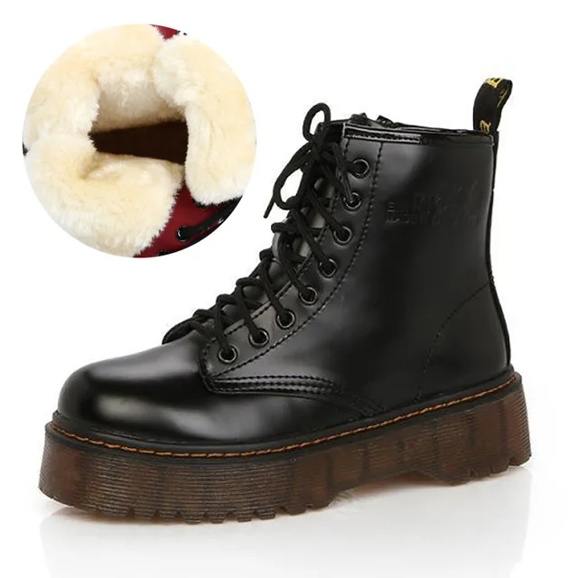 Black Fur Модные женские ботинки; ботинки Осень-зима; ботильоны на платформе в байкерском стиле; женские ботинки; обувь из искусственной кожи; женская обувь; Ботинки Martin - Цвет: Black Fur