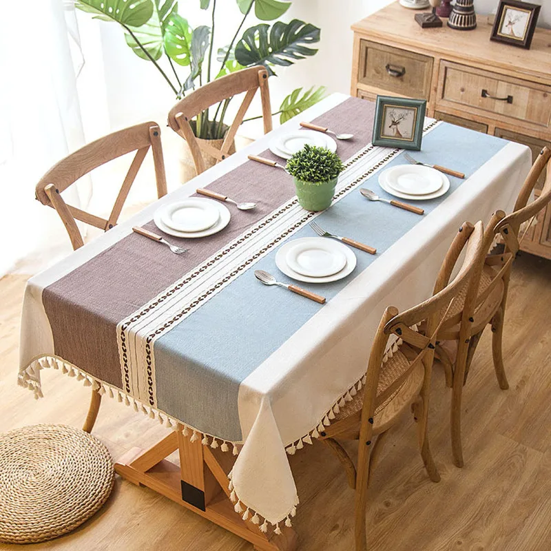 

Plaid Decoratieve Linnen Tafelkleed Met Kwastje Waterdichte Oilproof Dikke Rechthoekige Bruiloft Eettafel Cover Thee Tafelkleed