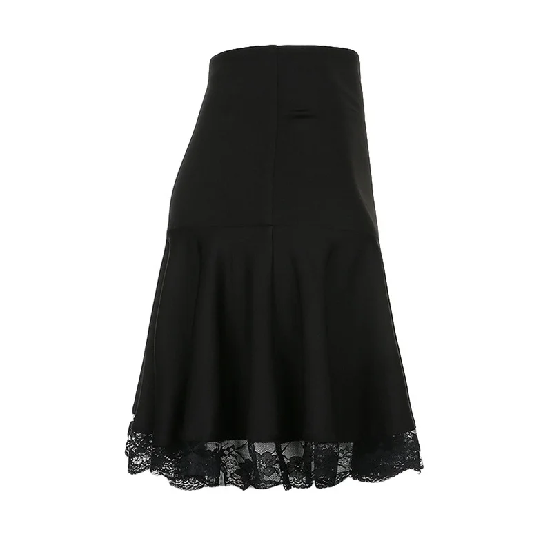 

New Y2K Pleated Skirt Feminine Punk Style Black Gothic Dark Academic Aesthetics High Waist Lace Stitching Retro Mini Skirt 2021