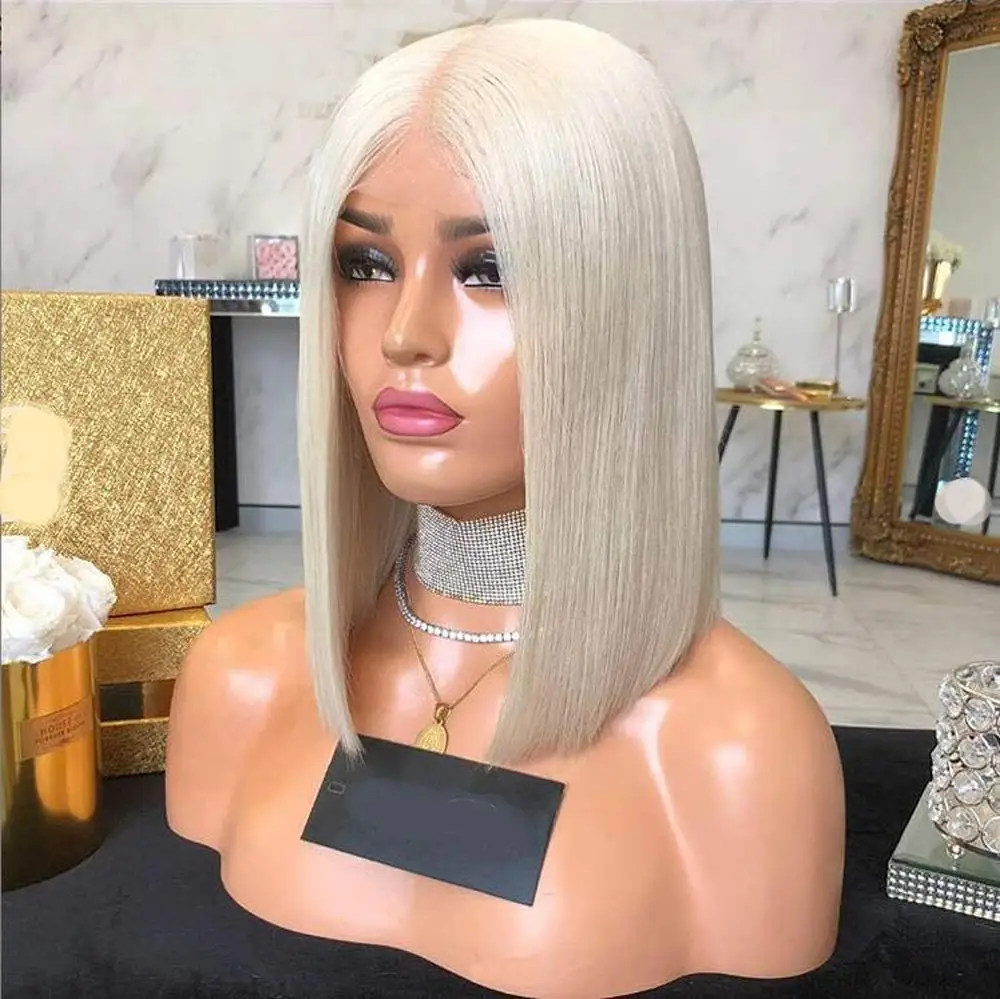 

DLME Blonde Short Bob Wig For Black Women Middle Part White Synthetic Lace Front Wig