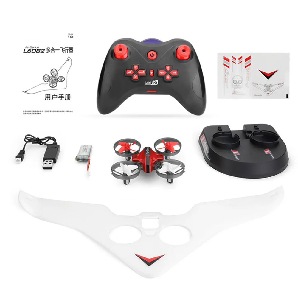 

New Mini Drone RC Glider Plane Hovercraft 3 in 1 RC Quadcopter with 2.4Ghz Remote Control 3D Flip Headless Mode for Kids