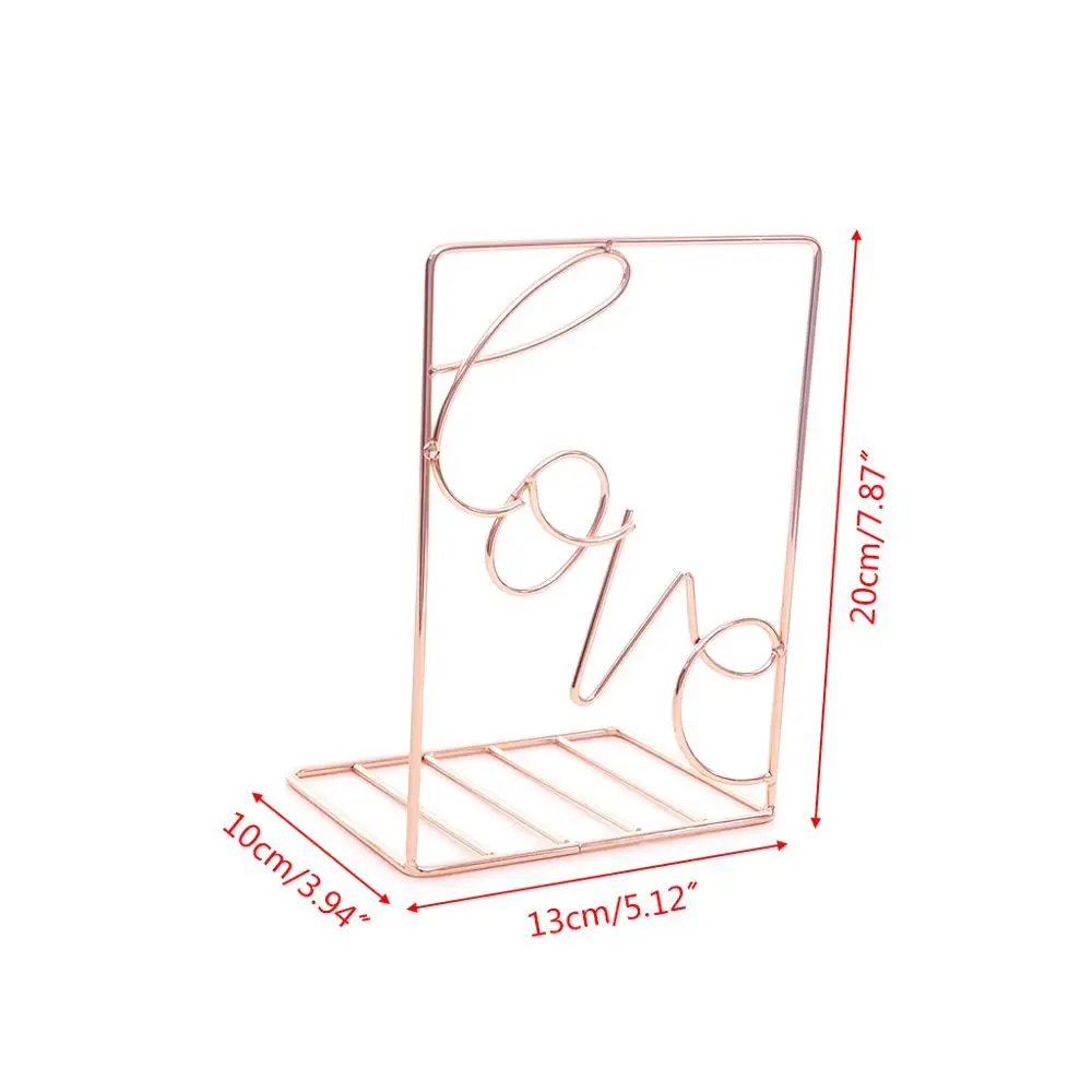 

2Pcs/Pair Creative Love Shaped Metal Bookends Desk Storage Holder Shelf Book Organizer Stand