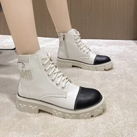 women high top sneakers fashion non slip leather shoes thick soled platform boots lace up ankle boots winter autumn zipper shoes
