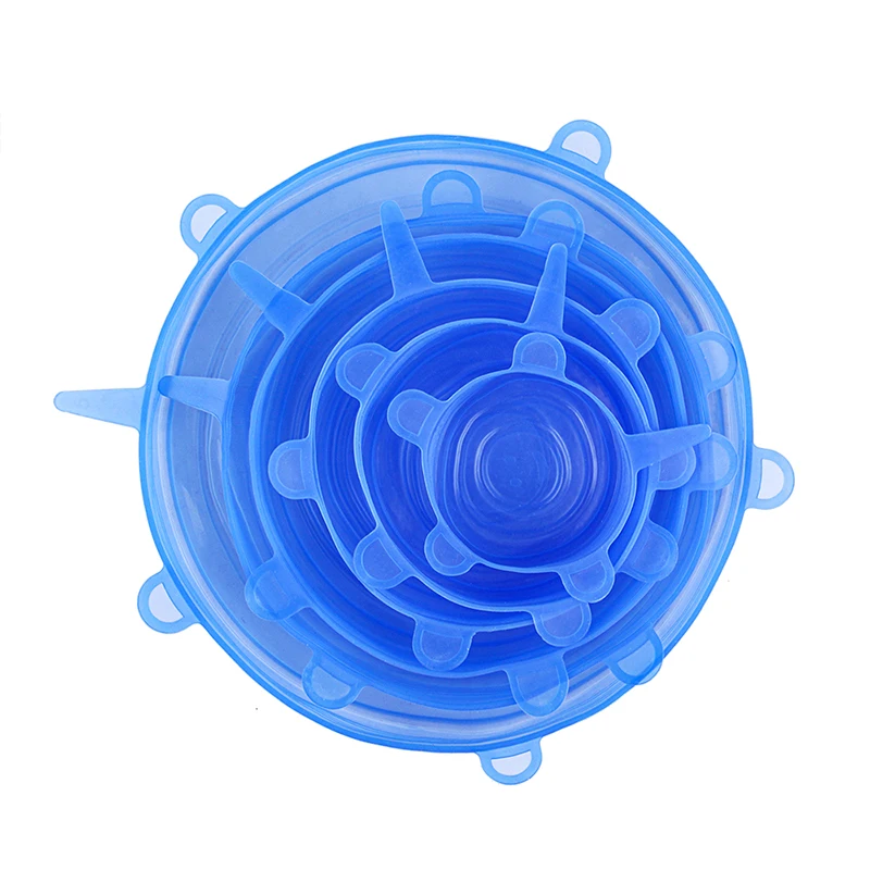 

6 Stuks Silicone Stretch Deksels Herbruikbare Luchtdicht Voedsel Wrap Covers Houden Verse Afdichting Kom Elastische Wrap Cover