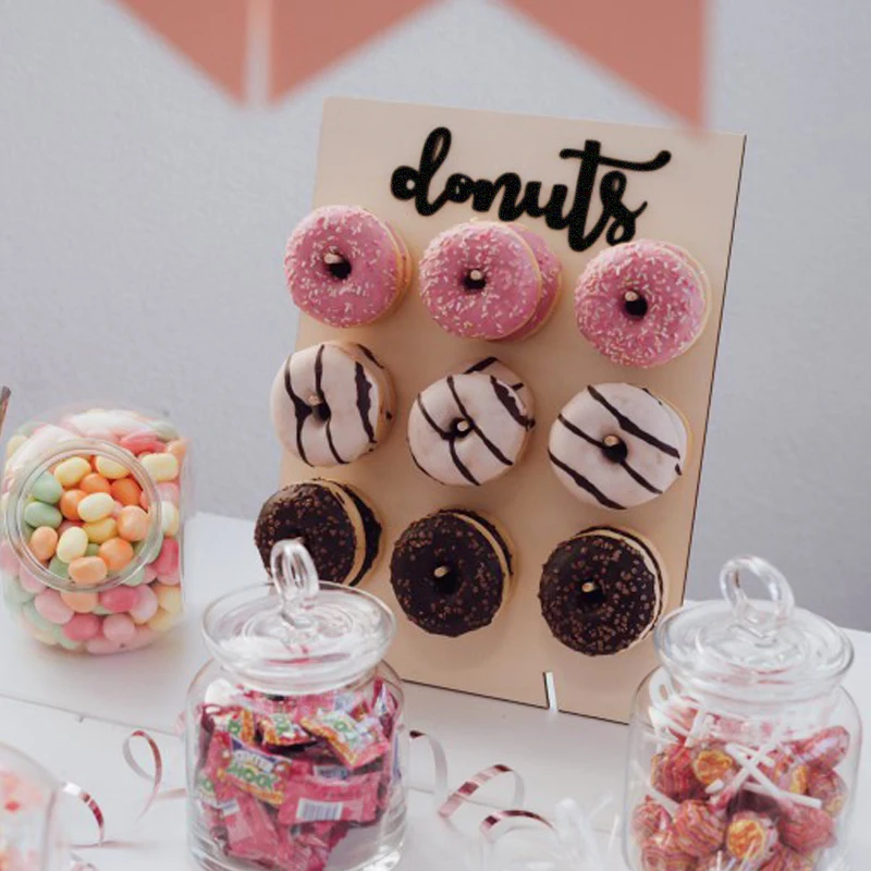 

Wooden Wall Holds Donut Boards Stand Hanging Donuts Table Wedding Decoration Accessories Baby Shower Kids Birthday Party Decor