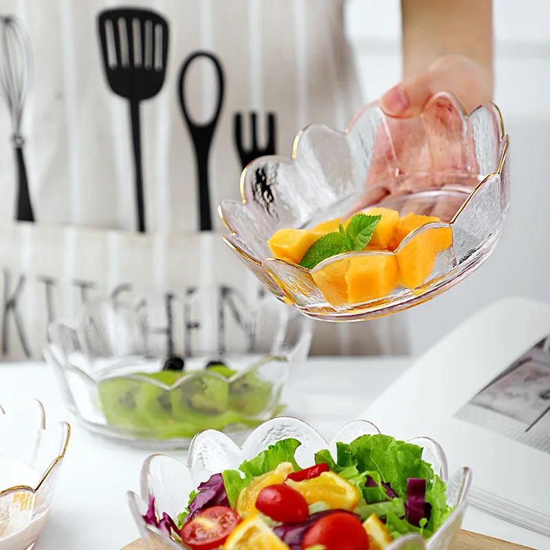 Неправильная стеклянная Салатница с золотой оправой фруктовый ящик для хранения