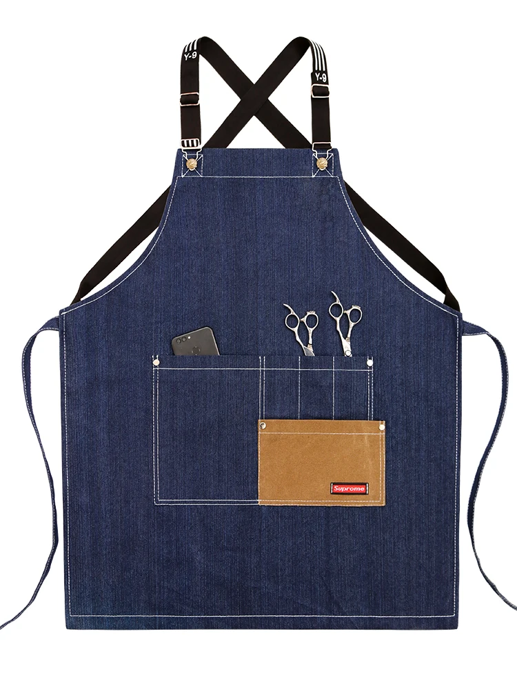Джинсовый фартук для женщин с логотипом клиента молочного чая кофейни выпечки