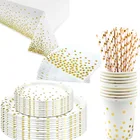 Одноразовая посуда для дня рождения, скатерть в золотистую точку, бумага салфетки трубочки, коробка для конфет для украшения свадебной вечеринки