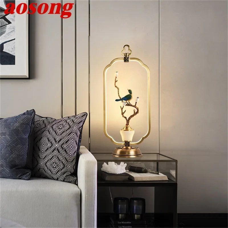 

AOSONG, современная настольная лампа, латунный СВЕТОДИОДНЫЙ Настольный светильник, роскошный нефритовый домашний декоративный светильник дл...