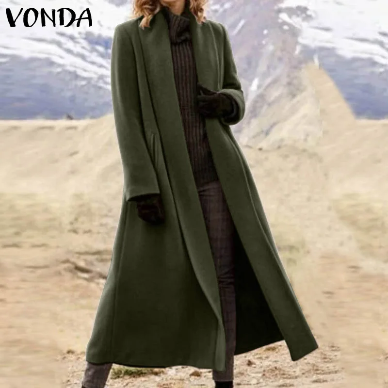 

VONDA 2021 Women Solid Color Quilted Coats Casual Long Sleeve Long Elegant Fashion Winter Warm Long Outerwears Streetwears