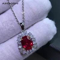 ainuoshi 7x9mm oval cut lad created ruby classic pendant necklace for women 925 silver jewelry party gifts chain length 405mm