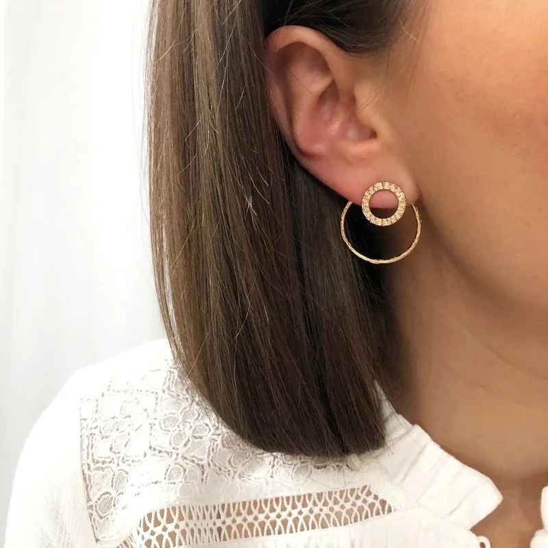 

YADA Trendy gold&silver color Double circular Stud Earrings For women Crystal round Earring Jewelry Geometric Earrings ER200180