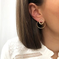 yada trendy goldsilver color double circular stud earrings for women crystal round earring jewelry geometric earrings er200180